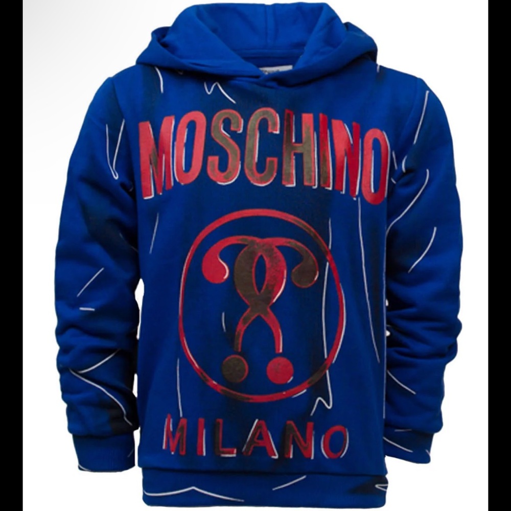 NWT Moschino Printed Blue Question Mark Hoodie